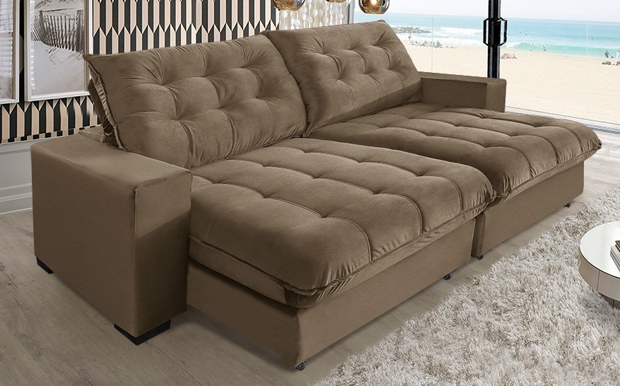 Sofá Retrátil Reclinável 4 Lugares 2,30m Suede Castor Super Pillow Top Califórnia com Molas Ensacadas